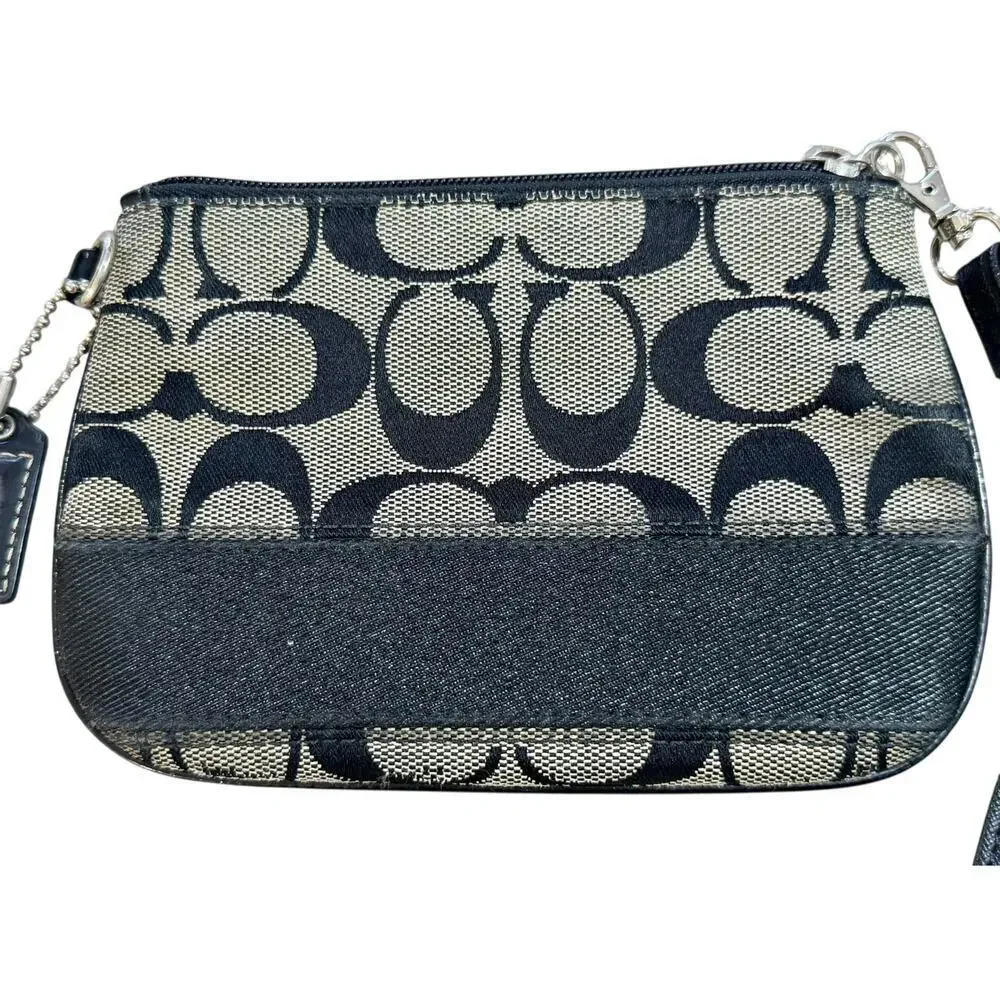 Vintage Y2K COACH Signature Logo Canvas Leather Mini Wristlet Wallet Clutch